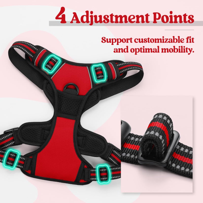 rabbitgoo Dog Harness No Pull with 2 Leash Clips, Adjustable Soft Padded, Reflective Oxford No Choke Pet Vest with Easy Control Handle for Medium Sized Dogs, Red, M - Image 4